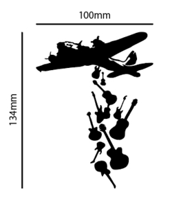 自作カッティングステッカー 精密 ステッカー バンクシー 「戦闘機ギター」 134×100mm ネコポス対応可能 同梱可能[S-281]