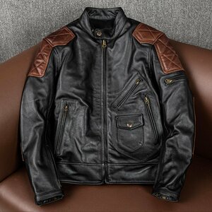 ハレーバイクレザージャケット 上品　本革 高級　牛革　切り替えライダースジャケット 革ジャン Ｓ～5XL　秋冬