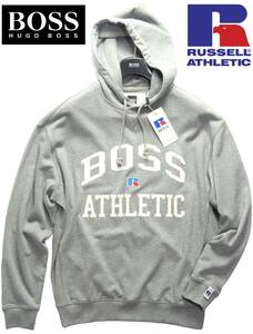 通年物36,000円新品HUGO BOSSヒューゴ・ボス★BOSS×RUSSELLコレクション「レトロ・アメリカーナ」グレーフーディー【欧米XL＝日本XXL～3XL