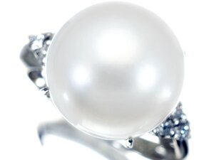 1円～【ジュエリー極】奥深い艶と照り！南洋白蝶真珠13.3mm珠＆天然ダイヤモンド0.26ct 高級Pt900リング a1697ou【送料無料】