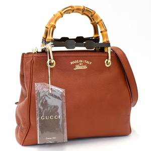 グッチ 2wayバッグ ショルダー ショッパー 336032 バンブー レザー ブラウン GUCCI