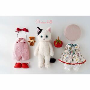 小さなぶち猫ちゃんと小さなクマさん　　　　parico doll 猫ぬいぐるみ