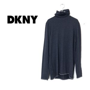 1I2916-G◆ DKNY ディーケイエヌワイ タートルネックニット セーター ハイゲージ 薄手 シンプル ◆ sizeXL チャコール ウール