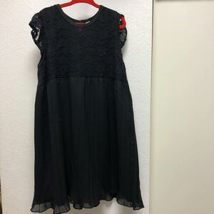 ★黒レース　プリーツ　ワンピース　フレンチスリーブ　発表会にも　130★