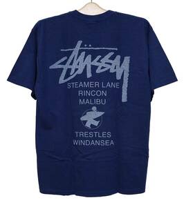 レア希少！新品タグ付き！STUSSY ステューシー サーフツアー2011 ロゴ＆サーフマン Tシャツ M ネイビー/デッドストック入手困難