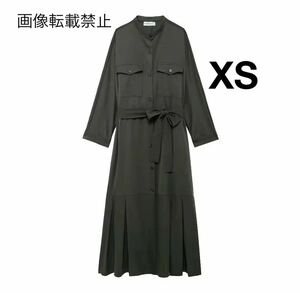 カーキ vintage ヴィンテージ レトロ ロング ワンピース XSサイズ レディース★ZARA 好きな方に★2024 A/W 秋新作 新品未使用★