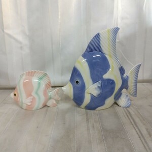 花瓶 エンゼルフィッシュ 熱帯魚 セット 花器 花入 花生 フラワーベース 置物 インテリア 陶器 かわいい 爽やか 海 夏 マリン