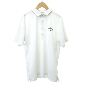キャロウェイ CALLAWAY ゴルフウェア ポロシャツ 半袖 ロゴ 刺繍 スポーツ 総柄 薄手 LLサイズ 白 ホワイト ECM メンズ