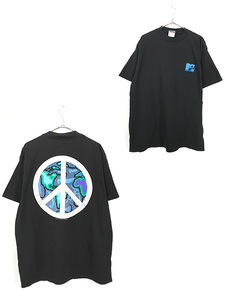 古着 90s USA製 MTV 地球 ピースマーク メッセージ チャンネル Tシャツ XL