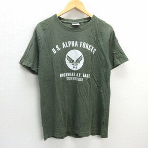 H■アルファ/ALPHA INDUSTRIES U.S.ALPHA FORCES プリントTシャツ【XL】カーキ/MENS■92【中古】