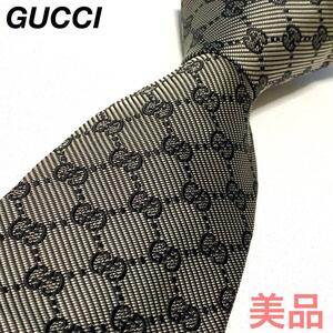 ☆美品☆GUCCI gg総柄 グレー ネクタイ 0365s60