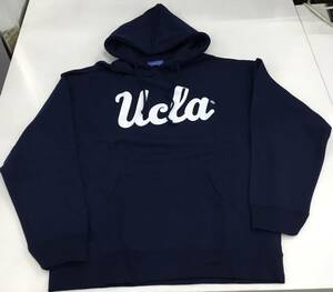 新品未使用品 URBAN RESEARCH アーバンリサーチ UCLA ユーシーエルエー カレッジロゴパーカー 裏起毛 Lサイズ 紺×白字　②