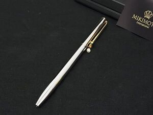 ■新品同様■ MIKIMOTO ミキモト 本真珠 アコヤ真珠 ツイスト式 ボールペン 筆記用具 文房具 シルバー系×ゴールド系 DF4939