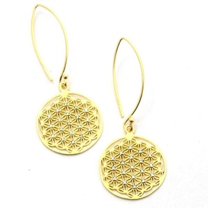 フラワーオブライフ ピアス １８Ｋ flower of life 神聖幾何学 生命の花 フラワー・オブ・ライフ ジルコニア ゴールド イエローゴールド