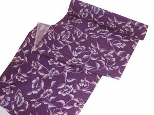 反物　化繊（ポリエステル100％）紗綾紋意匠に花柄　未使用・未仕立て 　良品　