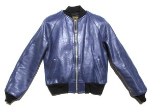 極美品 近年モデル VANSON バンソン TJ レザーブルゾン/ライダース/36/ライトネイビー(紺)系/USA/アメリカ/米国製