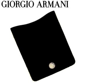 12万新品◆GIORGIO ARMANI ジョルジオアルマーニ パイソンレザー×ゴールドGAロゴ ベロアタブレットケース 黒ブラック 1円