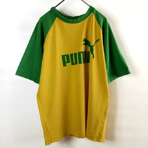 90s　オールド　プーマ　ラグランTシャツ　半袖　プリント　ビッグロゴ　黄色　M