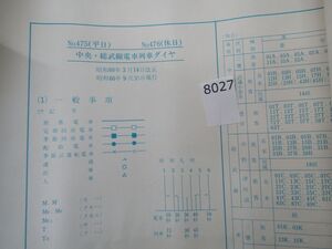 п8027　AS 【鉄道 運行図表】中央・総武線電車列車ダイヤ 平日・休日 昭和60年9月30日現行 鉄道 ダイヤグラム