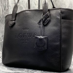 1円【未使用級】LOEWE ロエベ ヘリテージ メンズ トートバッグ ビジネスバッグ 肩掛け 型押しロゴ レザー A4収納 キーホルダーチャーム