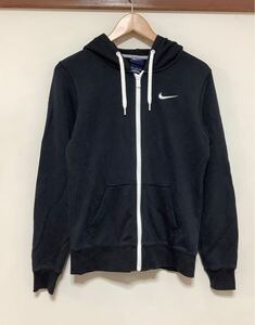 や1458 NIKE ナイキ ジップアップ スウェットパーカー M レディース ブラック ロゴ刺繍 裏地パイル 