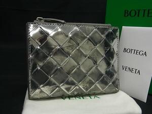 1円 BOTTEGA VENETA ボッテガヴェネタ イントレチャート レザー 二つ折り 財布 ウォレット レディース シルバー系 FG4026