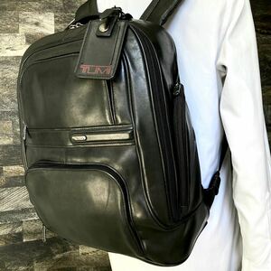 TUMI トゥミ ALPHA リュック バックパック ビジネス オールレザー 本革 黒 ブラック 大容量 ロゴプレート パスケース メンズ