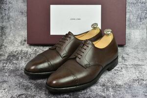 ジョンロブ　ラッセル　8E (26.5cm程度)　ダークブラウン　8695ラスト　JOHNLOBB　パンチドキャップトゥ　ダービーシューズ