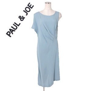 新品 PAUL & JOE DOUCEUR DRESS アシンメトリーワンピース size38 ライトブルー ポールアンドジョー ドレス ノースリーブ