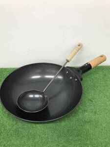 【u522】未使用品 中華鍋26cm（鉄製鍋） おたま セット