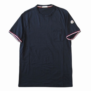 美品 モンクレール MONCLER MAGLIA T-SHIRT ポケット Tシャツ カットソー 半袖 ロゴ トリコロール C10918019800 サイズS 紺 ネイビー