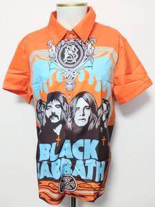 送料無料　【Lサイズ】 ブラック・サバス　Black Sabbath　シャツ　オレンジ　柄シャツ　ロックバンド　ストリート　病み系　ファンスマ