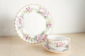 SPODE カップ＆ソーサーとケーキ皿セット　スポード　イギリス製　花柄　トラップネルスプレイズ　プレート　洋食器　E13