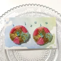 shizukuカラフル刺繍ビーズピアス マーブル