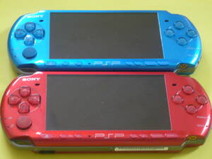 PSP本体　PSP-3000 　レッド　　ブルー　　2台セット　　バッテリーなし 　ジャンク品　　 　ACアダプター付き