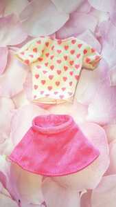1990年代前半バービーBarbie用ハート柄Tシャツ、ピンクミニスカートセット