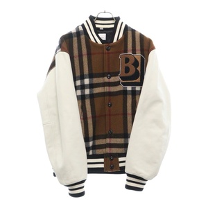 BURBERRY バーバリー Felton B Logo Check Wool Blend Varsity Jacket ロゴワッペンジャケット スタジャン ブラウン/ホワイト 8048691