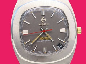 ♪■資産価値 ジャンク 高級レア RADO ラドー ELECTROSONIC エレクトロソニック デート 音叉 ベルト純正 裏蓋保護テープ付き