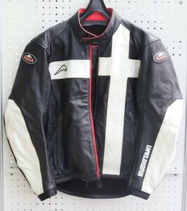 KUSHITANI クシタニ クロノスジャケット K-0647 BLACK/WHITE サイズLL レザージャケット バイクジャケット◎5611-1