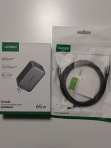 UGREEN 65W 充電器、 USB-C 1m ケーブル