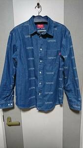 SUPREME　DENIM　SHIRT　LOGO　シュプリーム　デニムシャツ　総ロゴ　M　　長袖