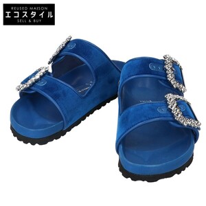 新品同様 MANOLO BLAHNIKマノロブラニク for BIRKENSTOCK 1022960 アリゾナ クリスタルバックル フラットサンダル 37 ブルー レディース