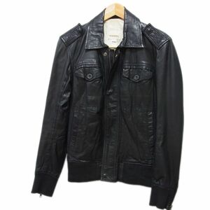 定価10万円●DIESEL ディーゼル ラムレザー M-65仕様 フィールド ジャケット ミリタリー ライダース ブラック メンズ Sサイズ 羊革 正規品