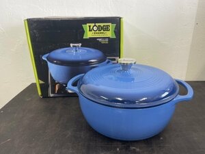 美品! LODGE ロッジ ENAMEL 6QUART BLUE CASSEROLE 5.7L ブルー キャセロール ホーロー加工 鋳鉄製 鍋