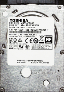 TOSHIBA MQ01ABF032 2.5インチ 7mm SATA600 320GB 65回 13881時間