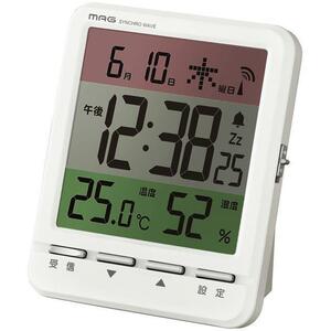 ☆ ホワイト 時計 電波 置時計 デジタル 通販 置き時計 電波時計 デジタル時計 見やすい 3色カラー液晶 温度表示 温度計 湿度表示 湿度計