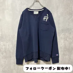 古着 used　Champion　チャンピオン　長袖プリントスウェット　トレーナー　ネイビー　鹿　クルーネック　オーバーサイズ