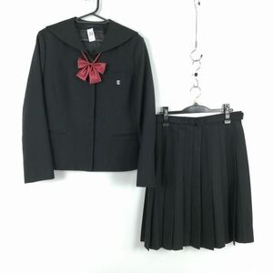 1円 セーラー服 スカート リボン 上下3点セット 指定 175A 大きいサイズ カンコー 冬物 女子 学生服 中学 高校 黒 中古 ランクB NA9515