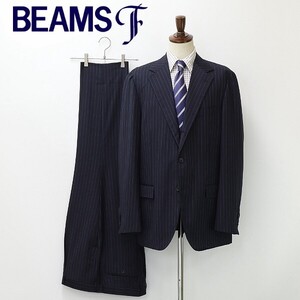 新品◆BEAMS F ビームスF シルク混 ストライプ柄 3釦 スーツ セットアップ 紺 ネイビー 58 8R