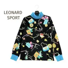 美品☆LEONARD SPORT☆リブ切り替えカットソー 総柄 ブルー黒 L